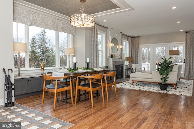 dining space with light hardwood / wood-style floors