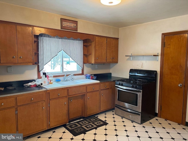 kitchen featuring stainless steel gas range oven and sink