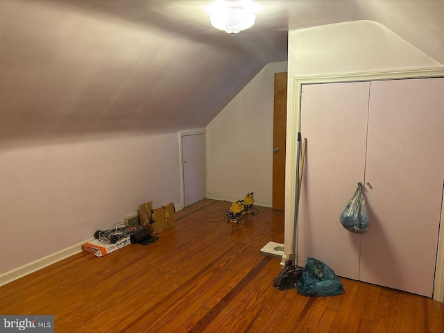 additional living space featuring lofted ceiling and hardwood / wood-style flooring