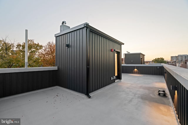 view of outdoor structure at dusk