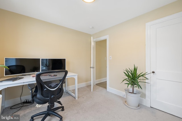 home office featuring light carpet