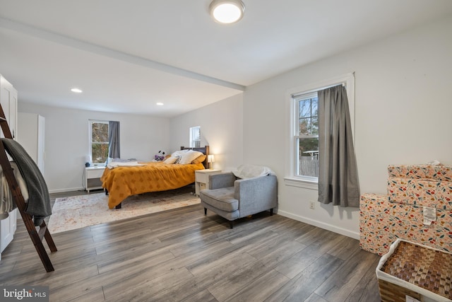 bedroom with multiple windows and hardwood / wood-style floors