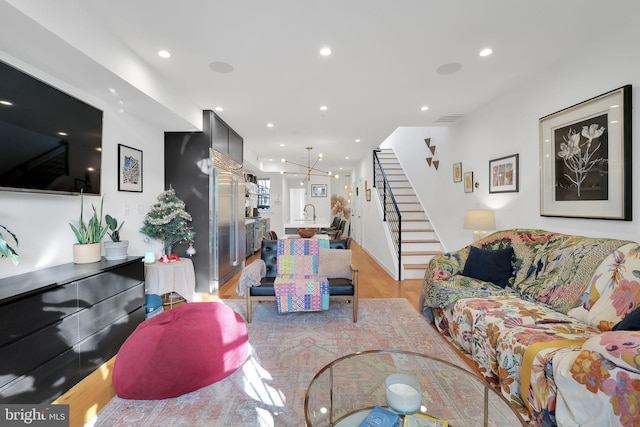 living room featuring light hardwood / wood-style flooring