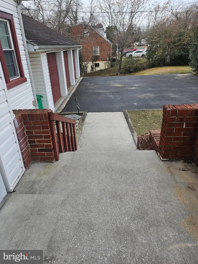 exterior space with a garage