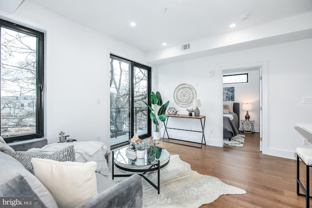 living room with dark wood-type flooring