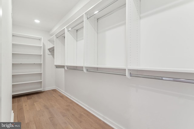 spacious closet with light hardwood / wood-style floors