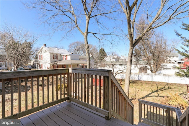 wooden deck featuring fence and a residential view