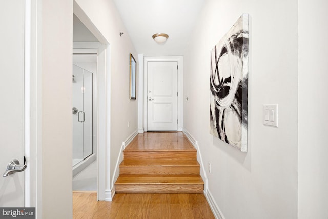 corridor with hardwood / wood-style flooring