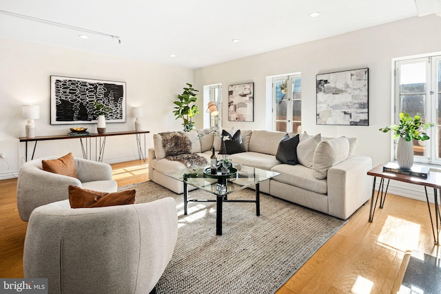 living room with light hardwood / wood-style floors