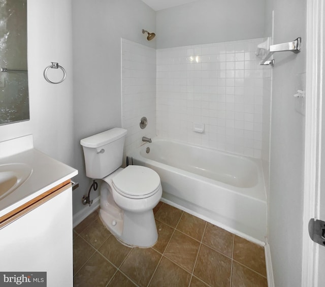 full bathroom with toilet, tile patterned flooring, shower / washtub combination, and vanity