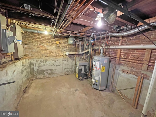 basement featuring gas water heater