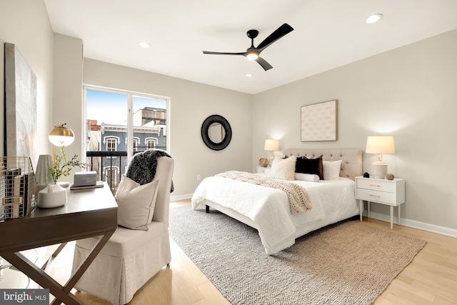 bedroom featuring ceiling fan and wood-type flooring