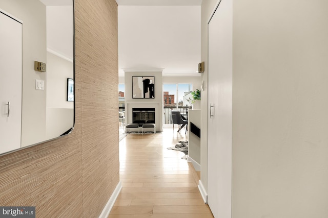 corridor with light hardwood / wood-style flooring