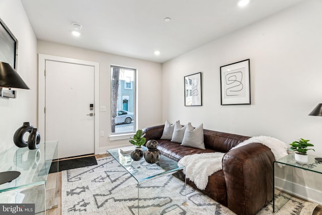 living room featuring a healthy amount of sunlight and hardwood / wood-style floors