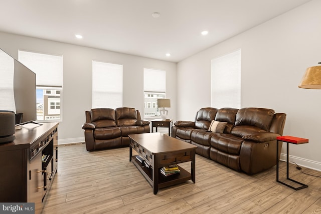 living room with light hardwood / wood-style flooring