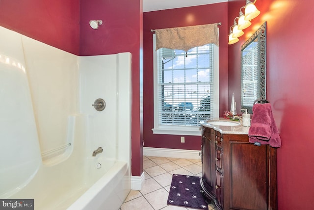 bathroom featuring vanity, shower / washtub combination, and tile patterned floors