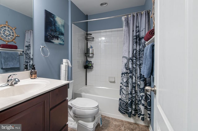 full bathroom with vanity, toilet, and shower / bath combo