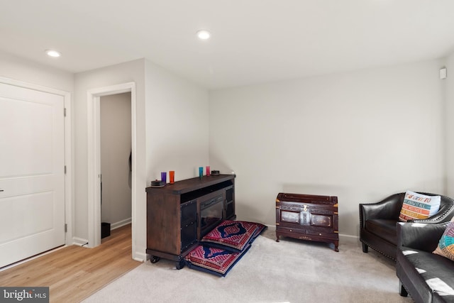 sitting room with light hardwood / wood-style flooring