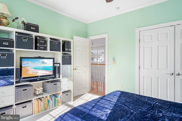 bedroom with crown molding