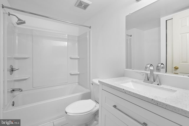 full bathroom with vanity, toilet, and shower / tub combination