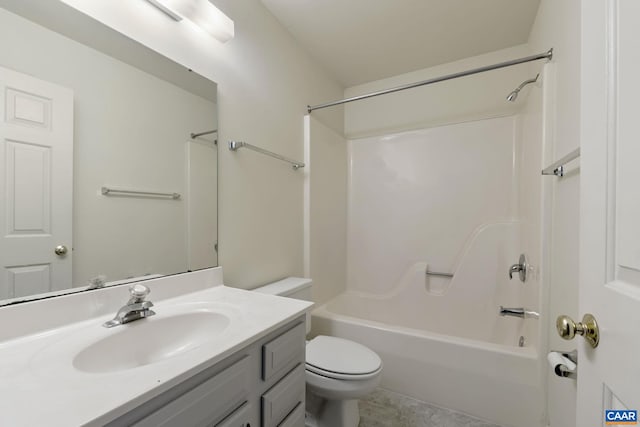 full bathroom with toilet, vanity, and shower / bathing tub combination