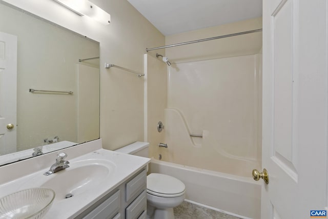 full bathroom with shower / bathing tub combination, toilet, and vanity