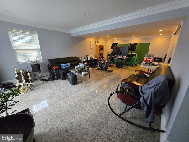 living room featuring ornamental molding