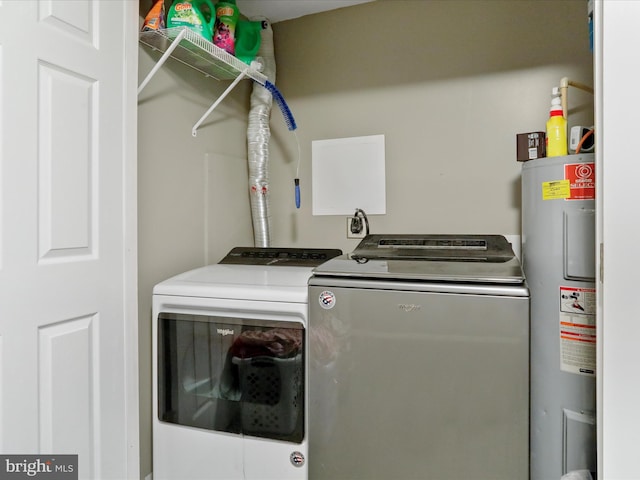 laundry room with separate washer and dryer and electric water heater