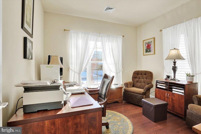 office area with dark wood-type flooring