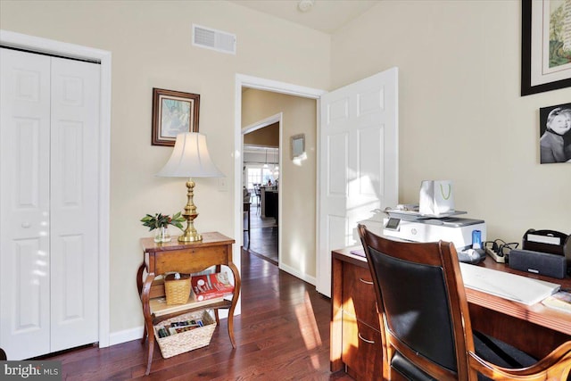 office with dark hardwood / wood-style floors