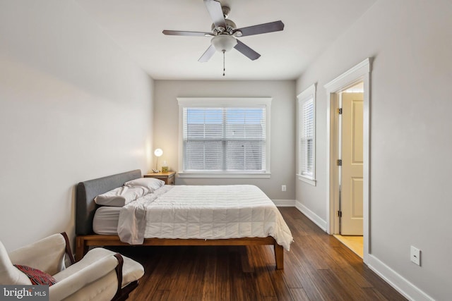 bedroom featuring ceiling fan and hardwood / wood-style floors