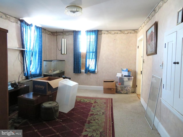 view of carpeted home office