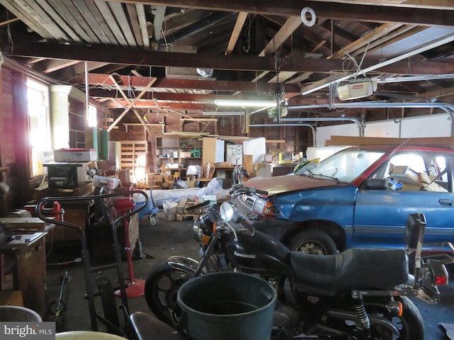 garage with a garage door opener