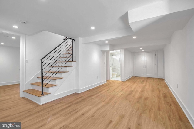 basement with light wood-type flooring