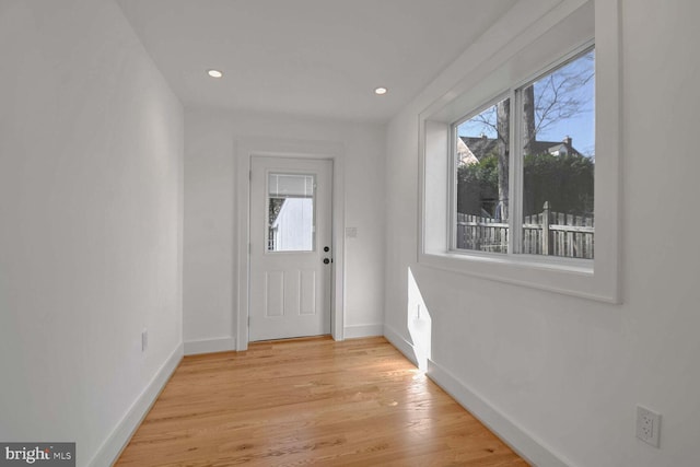 entryway featuring plenty of natural light and light hardwood / wood-style flooring