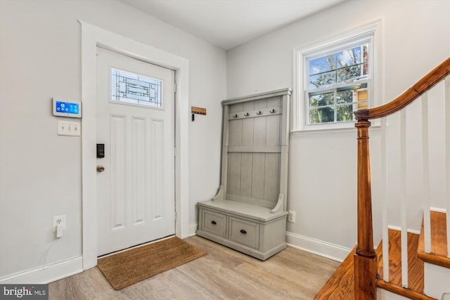 mudroom featuring light hardwood / wood-style flooring