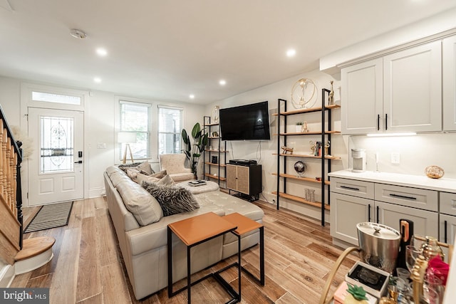 living room featuring light wood-type flooring