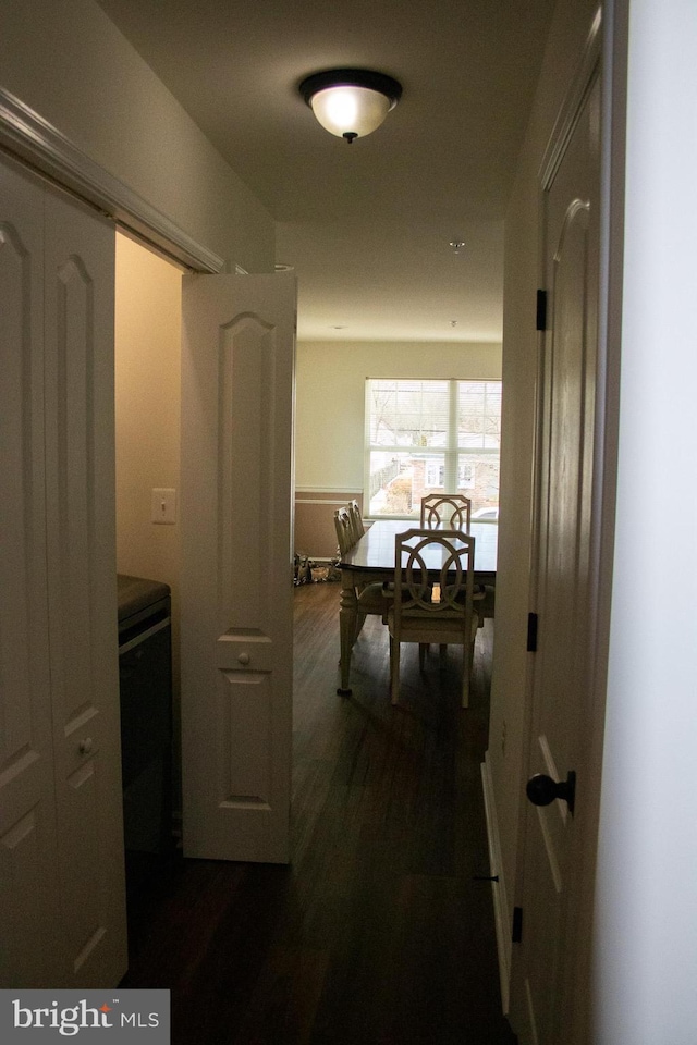 corridor with dark hardwood / wood-style floors