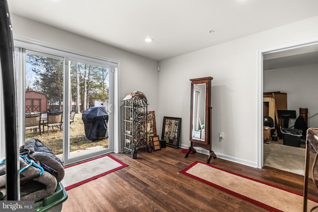 living area with dark hardwood / wood-style floors