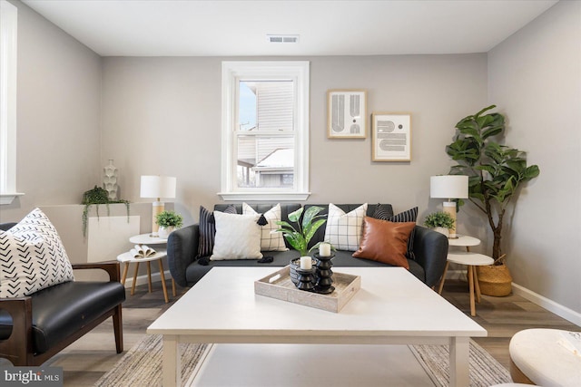 sitting room with hardwood / wood-style flooring