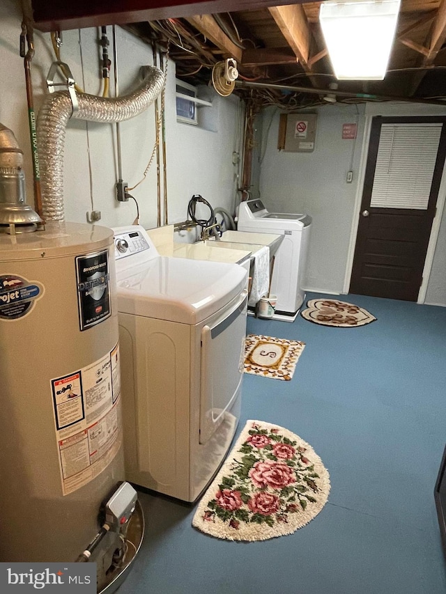 laundry room with separate washer and dryer, sink, and water heater