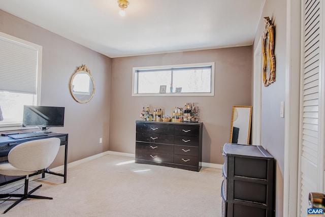 view of carpeted home office