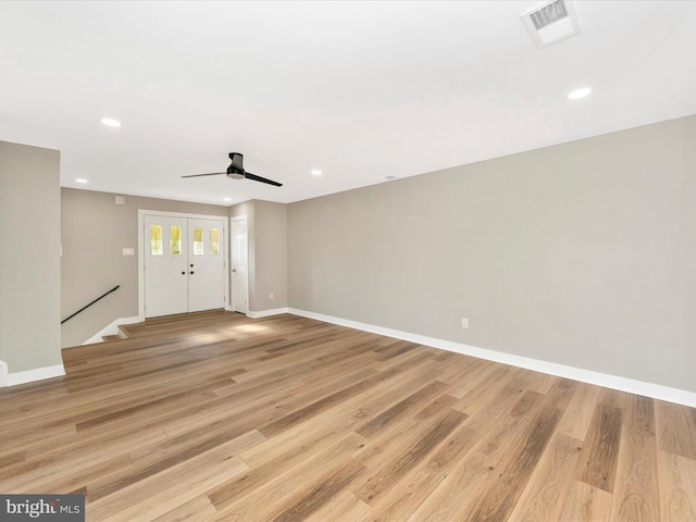 interior space featuring ceiling fan and light hardwood / wood-style floors