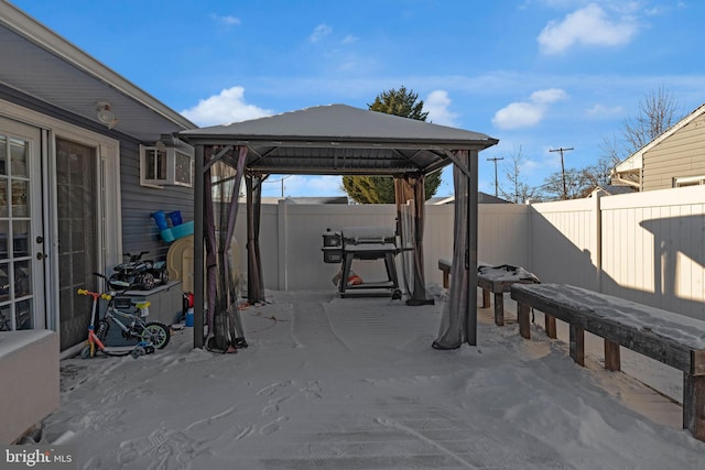 view of patio featuring a gazebo