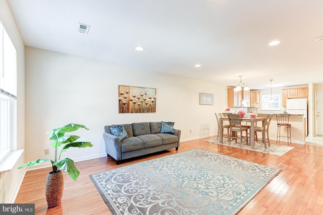 living room with light wood-type flooring