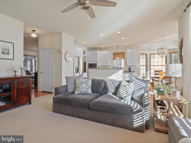 living room with ceiling fan