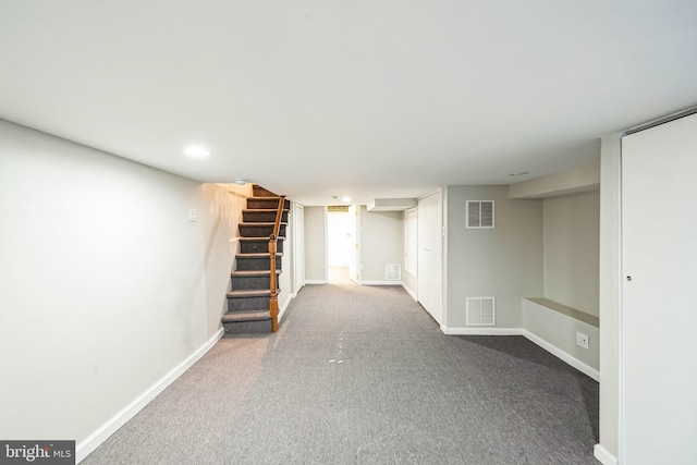 basement featuring carpet