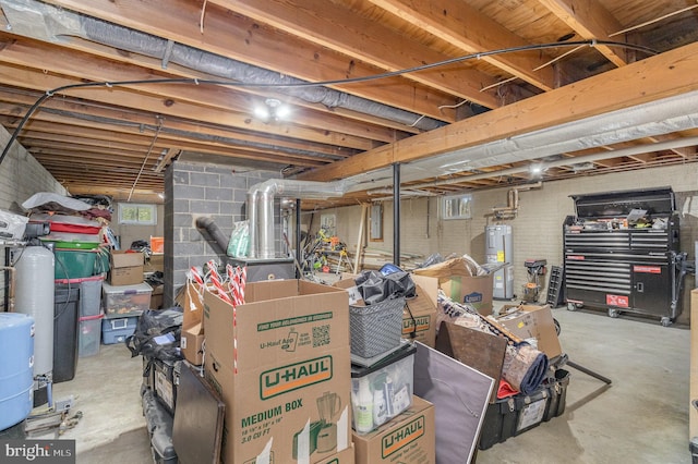 basement featuring water heater