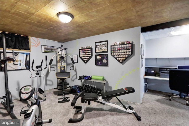 exercise room featuring carpet