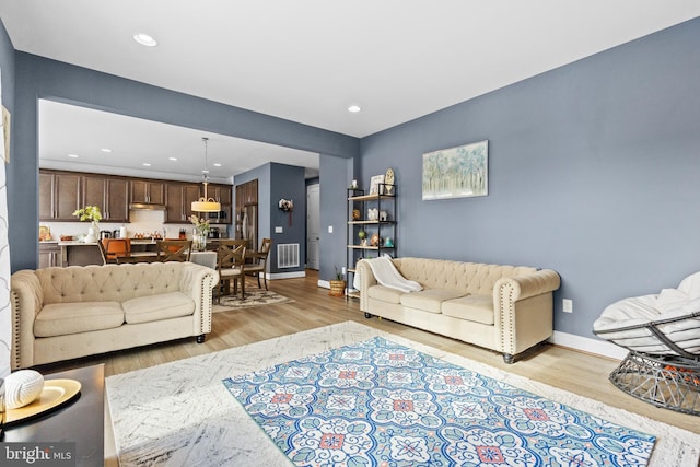 living room featuring light wood-type flooring